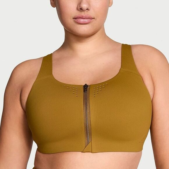 🔥Victoria's Secret olive green  Sports Bra with Front Zipper SZ 36D New - Picture 1 of 12
